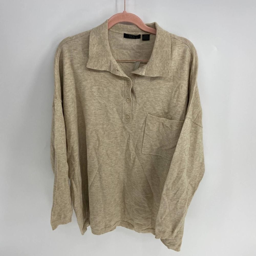 RDI Collared quarter button polo Cream Oversize Knit Sweater Womens Medium NWT